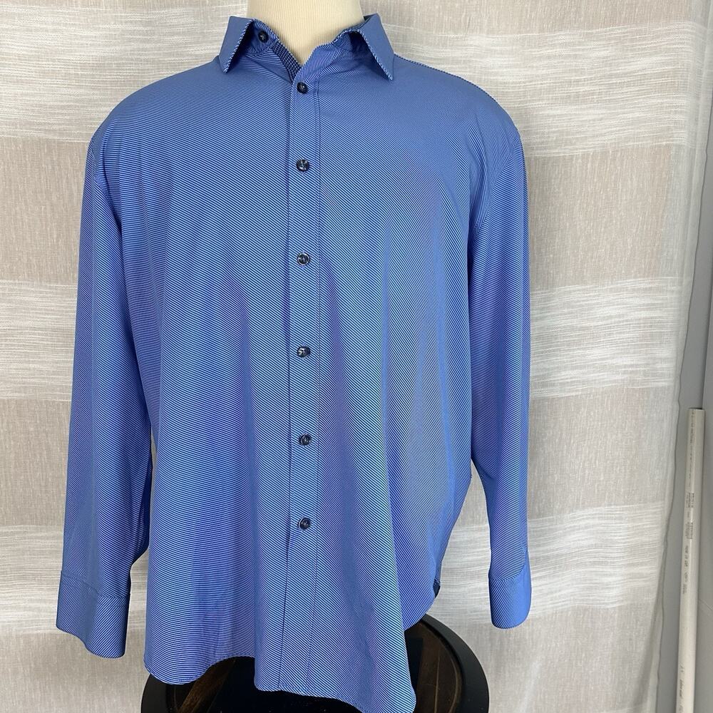 Tallia Men's XXL‎ Paisley Flip Cuff Long Sleeve Blue Shirt 18-18 1/2 Button Up